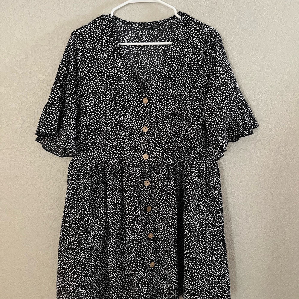 SHEIN Black and White Dotted Mini Dress